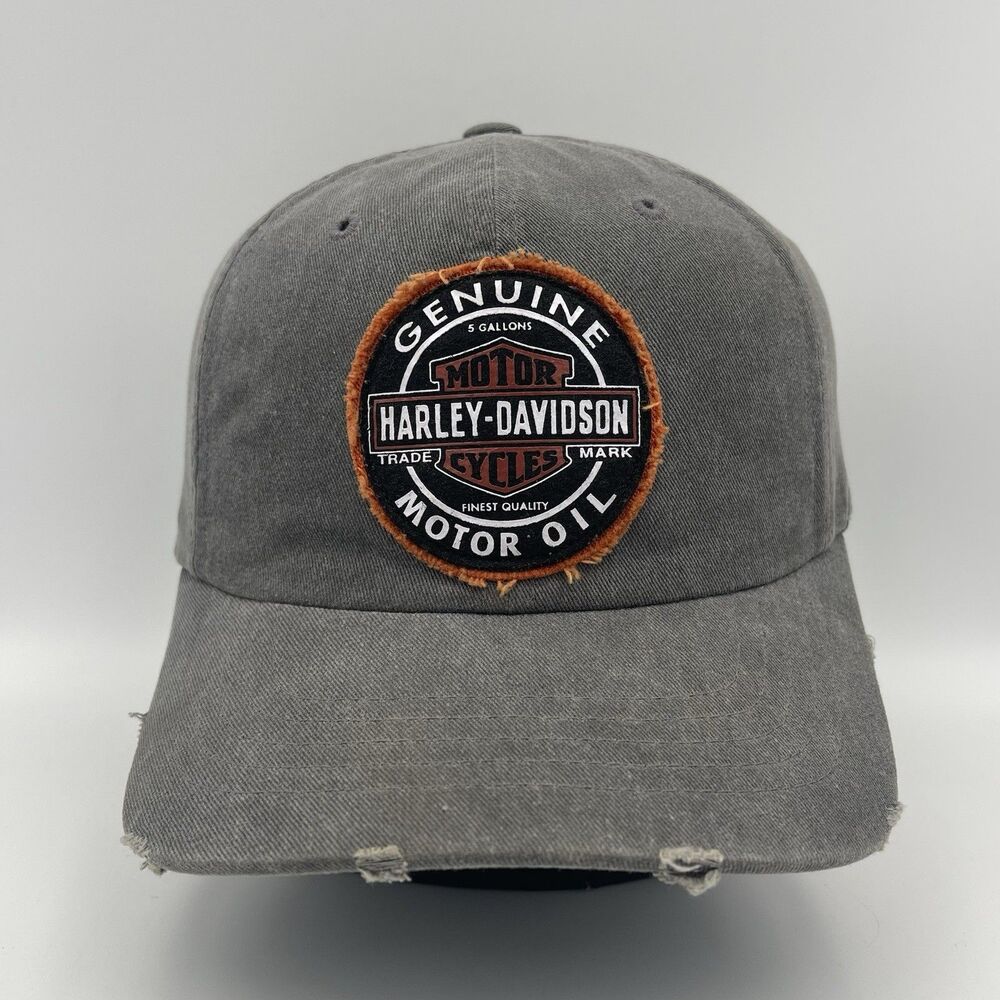 Harley Davidson Genuine Motor Oil Distressed Look Strapback Dad Hat Cap
